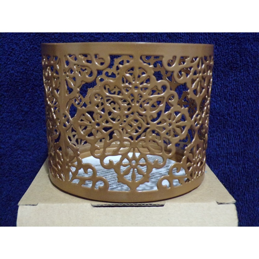 Avon Mystic Floral Metal Candle Sleeve Bronze For 3-Wick/Pillar 4" Rd x 3.5"High